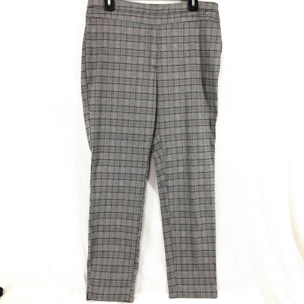 business leggings L black grey red houndstooth plaid‎  straight